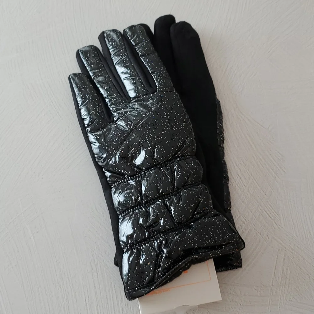 Black puffer finger gloves multicolor sparkles suede feel Cozy Gift giving